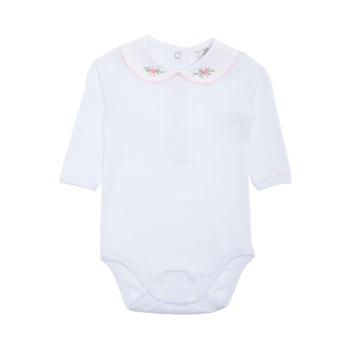 Body de Bebê Feminino Manga Longa Bordado Rococó - BRANCO