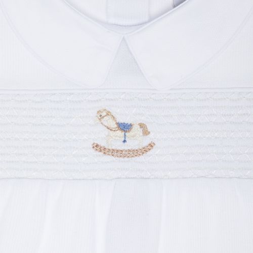 Macacão de Bebê Masculino Longo Ponto Roma Cavalo - BRANCO