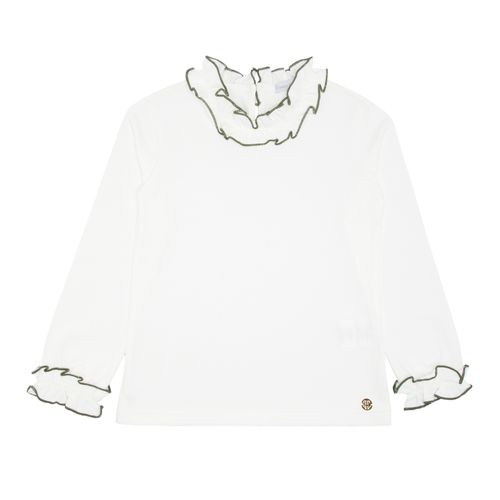 Blusa Infantil Feminina Manga Longa Cotton - OFF WHITE COM VERDE