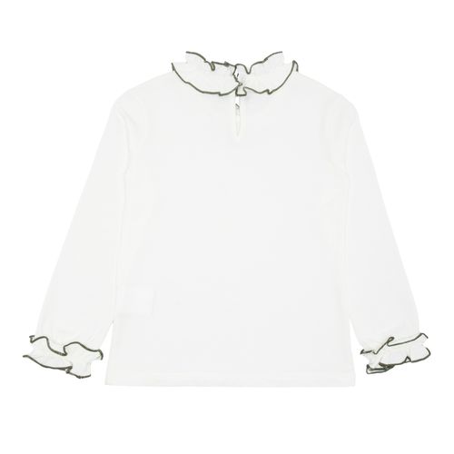 Blusa Infantil Feminina Manga Longa Cotton - OFF WHITE COM VERDE