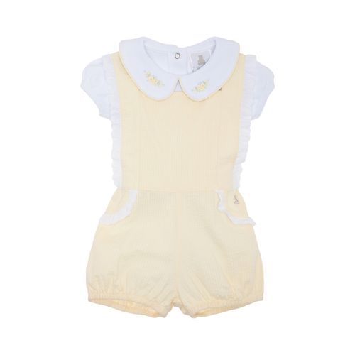 Conjunto de Bebê Feminino Jardineira com Body Anarruga - AMARELO