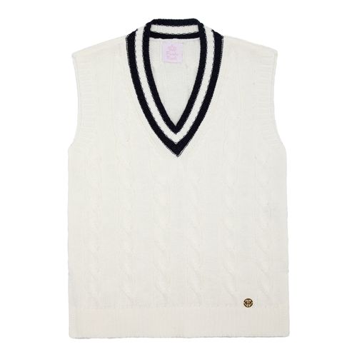 Colete Infantil Feminino Tricot com Frisos - OFF WHITE/PROF