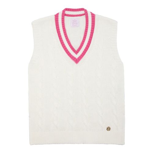 Colete Infantil Feminino Tricot com Frisos - OFF WHITE/ROSA