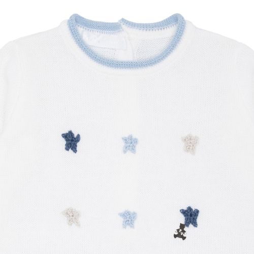 Saída de Maternidade Unissex Tricot Estrelas - BC/AZUL
