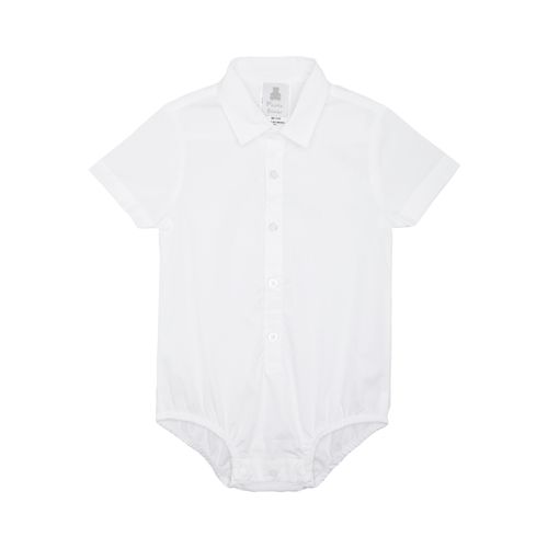 Camisa Body de Bebê Masculina Manga Curta Tricoline - BRANCO
