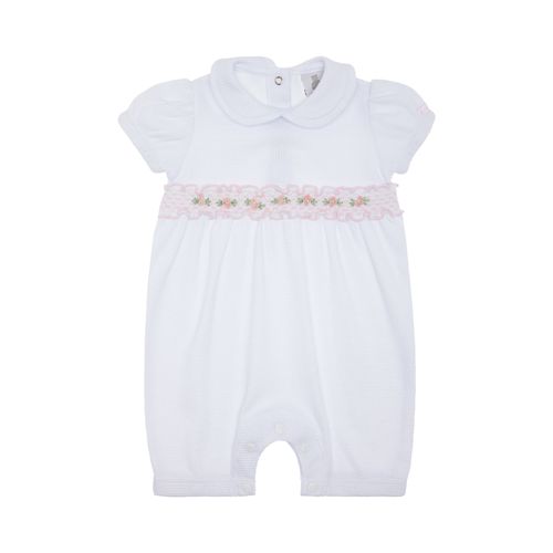 Macacão de Bebê Feminino Curto Favos Ponto Smock - BRANCO
