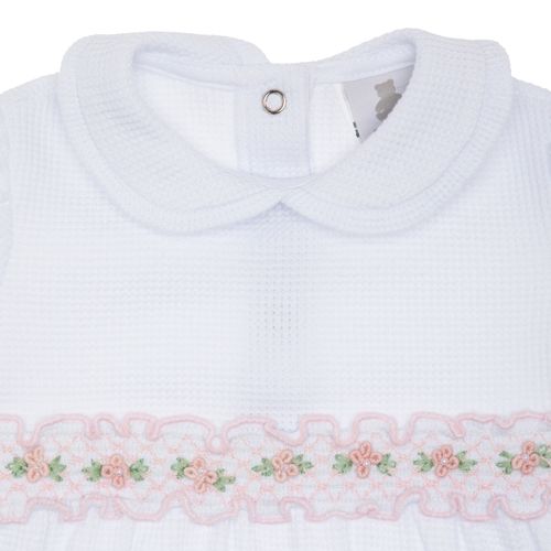 Macacão de Bebê Feminino Curto Favos Ponto Smock - BRANCO
