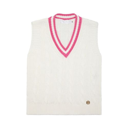 Colete de Bebê Feminino Tricot com Frisos - OFF WHITE/ROSA