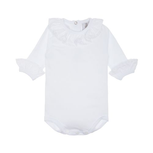 Body de Bebê Feminino Manga Longa Algodão Egípcio Renda Guipir - BRANCO