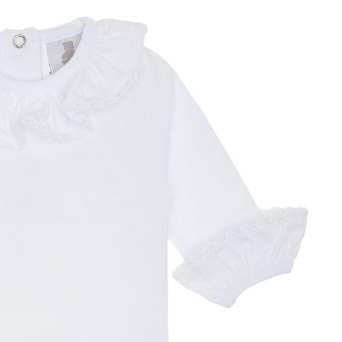 Body de Bebê Feminino Manga Longa Algodão Egípcio Renda Guipir - BRANCO
