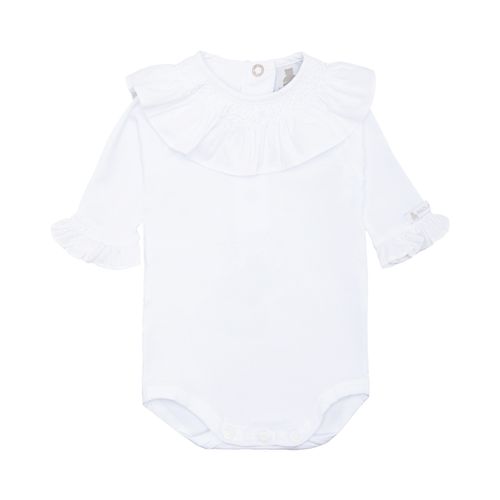 Body de Bebê Feminino Manga Longa Cotton Ponto Smock - BRANCO