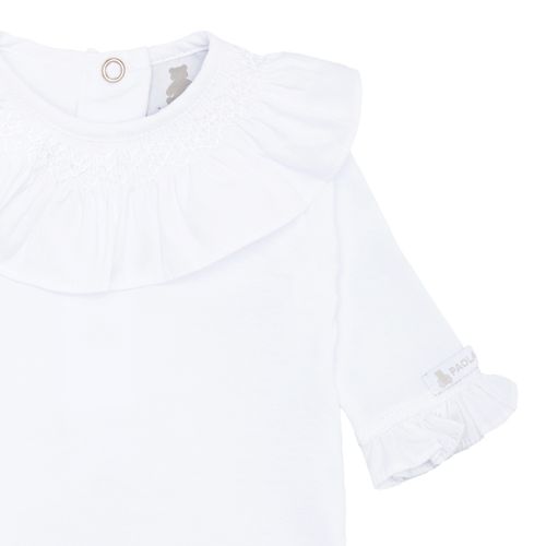 Body de Bebê Feminino Manga Longa Cotton Ponto Smock - BRANCO