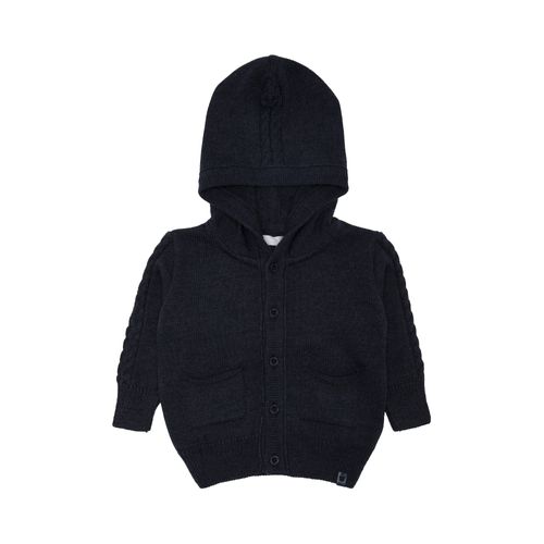 Cardigan de Bebê Masculino Tricot Ponto Trança com Capuz - AZUL JEANS