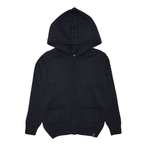 Cardigan Infantil Masculino Tricot Ponto Trança com Capuz - AZUL JEANS
