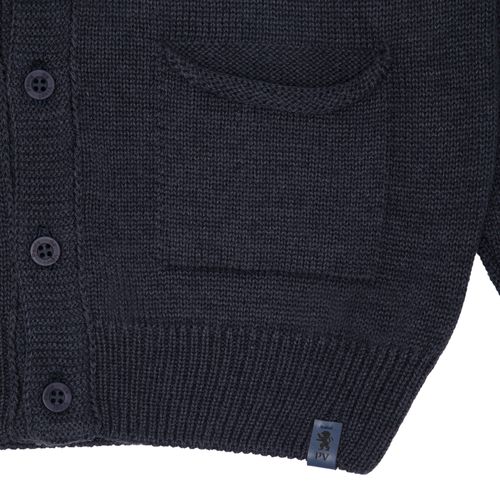 Cardigan Infantil Masculino Tricot Ponto Trança com Capuz - AZUL JEANS