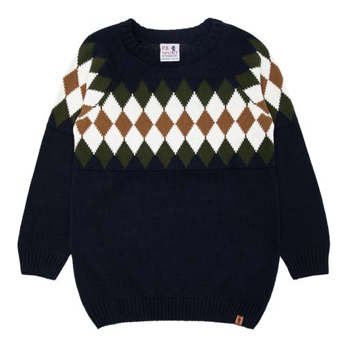 Blusa Tricot Infantil Masculina Manga Longa Jacquard Losangos - AZUL PROFUNDO