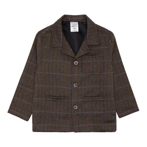 Casaco Infantil Masculino Lã Pura Xadrez com Bolsos - MARRON