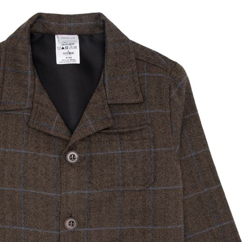 Casaco Infantil Masculino Lã Pura Xadrez com Bolsos - MARRON