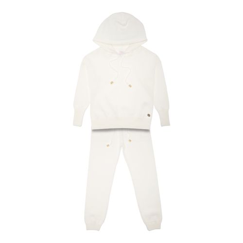 Conjunto Infantil Feminino Tricot com Capuz - OFF WHITE
