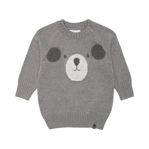 Blusa Tricot de Bebê Masculina Manga Longa Jacquard Urso - CINZA MESCLA
