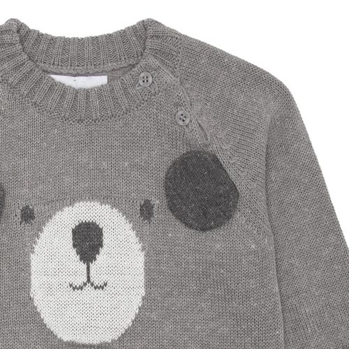 Blusa Tricot de Bebê Masculina Manga Longa Jacquard Urso - CINZA MESCLA