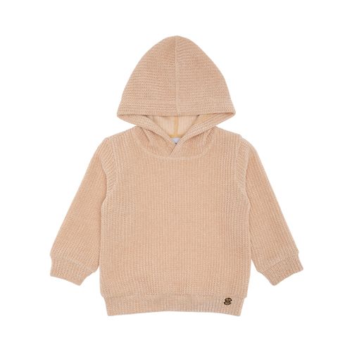 Blusa de Bebê Feminina Manga Longa Chenille com Capuz - BEGE