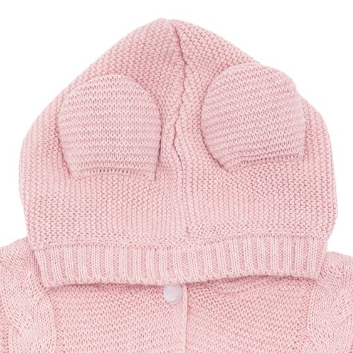 Macacão de Bebê Tricot Ponto Trança Urso com Capuz - ROSA BLUSH