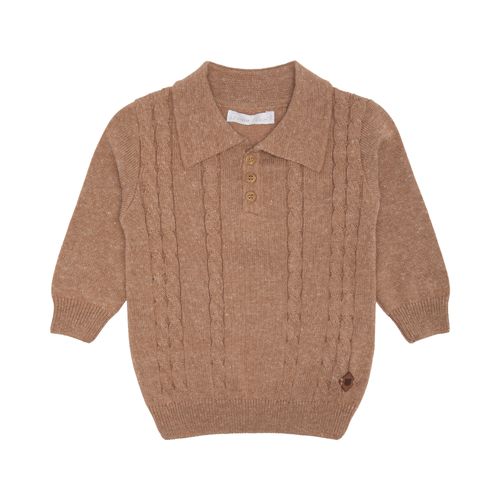Blusa Polo de Bebê Masculina Manga Longa Tricot Ponto Trança - BEGE
