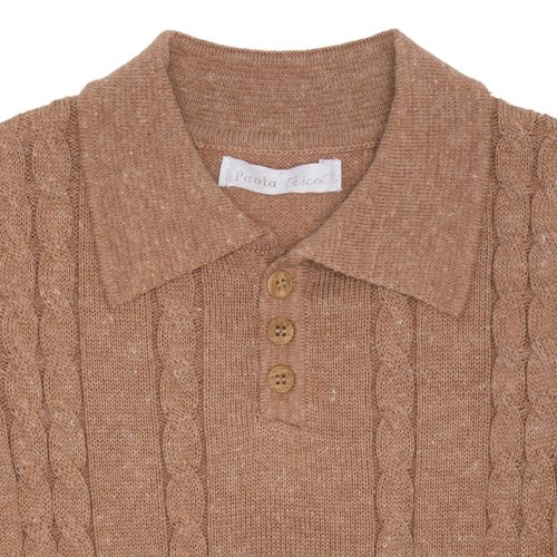 Blusa Polo de Bebê Masculina Manga Longa Tricot Ponto Trança - BEGE