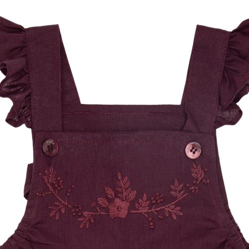 Jardineira de Bebê Feminina Cambraia de Linho Bordada - BORDO