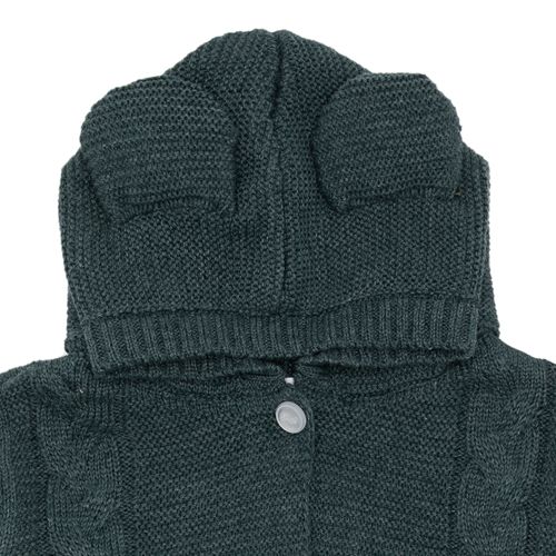 Macacão de Bebê Tricot Ponto Trança Urso com Capuz - VERDE