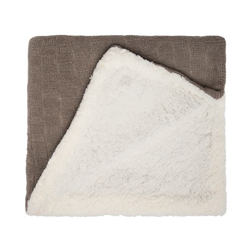 Manta Tricot Sherpa Quadrados - MARRON