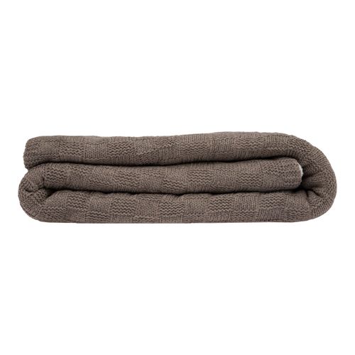 Manta Tricot Sherpa Quadrados - MARRON
