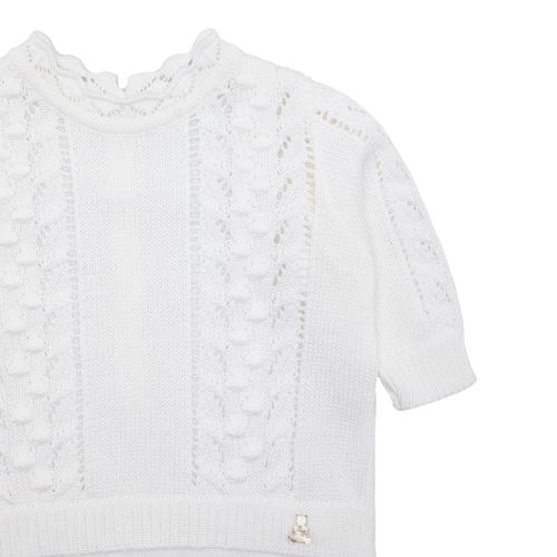 Saída de Maternidade Feminina Tricot Pala Ponto Pipoca - BRANCO