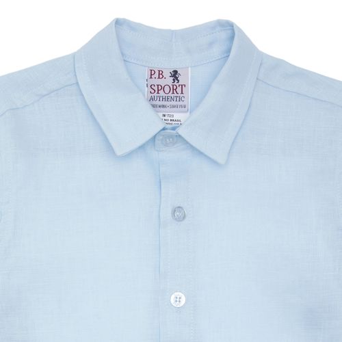 Camisa Infantil Masculina Manga Longa Puro Linho - AZUL BEBE