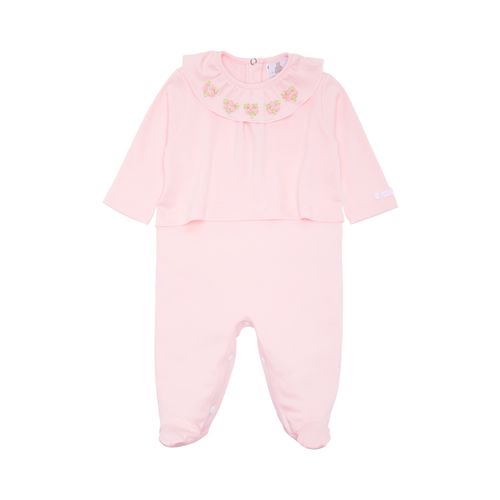 Macacão de Bebê Feminino Longo Algodão Egípcio Bordado Rococó - ROSA
