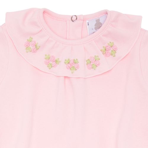 Macacão de Bebê Feminino Longo Algodão Egípcio Bordado Rococó - ROSA