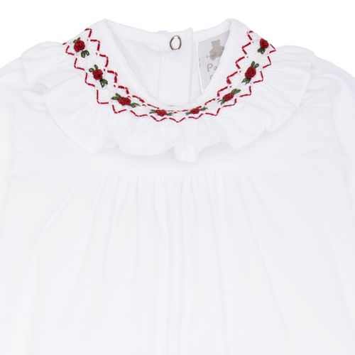 Macacão de Bebê Feminino Longo Plush Gola com Bordados - BRANCO