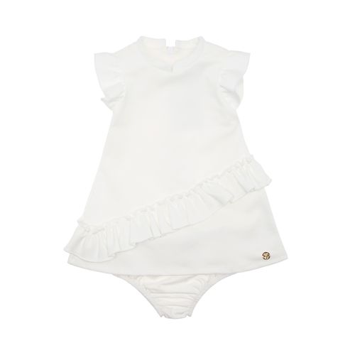 Vestido de Bebê Feminino Ponto Roma com Babados Gola Japonesa - OFF WHITE