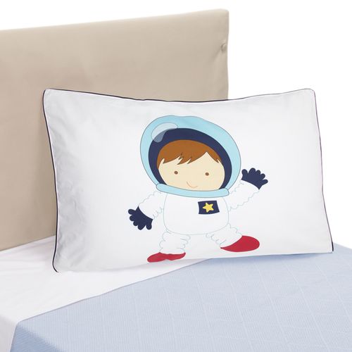 Porta Travesseiro Algodão Egípcio 230 Fios Astronauta - AZUL