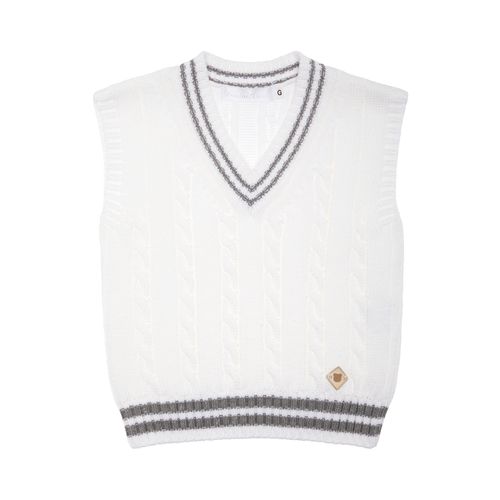 Colete de Bebê Masculino Tricot com Frisos - BRANCO/CINZA