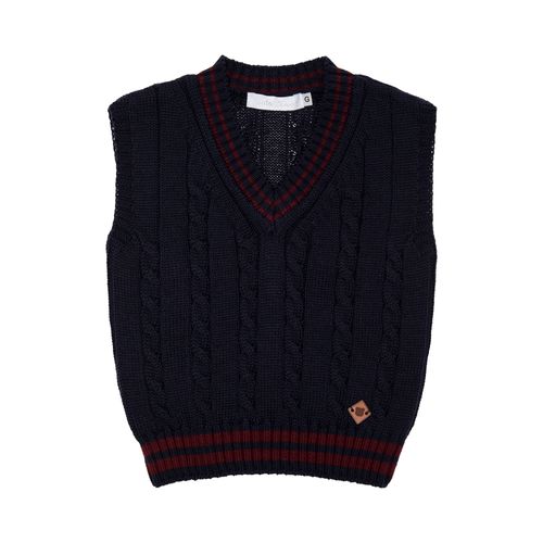 Colete de Bebê Masculino Tricot com Frisos - AZUL PROF/VINHO