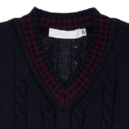 Colete de Bebê Masculino Tricot com Frisos - AZUL PROF/VINHO