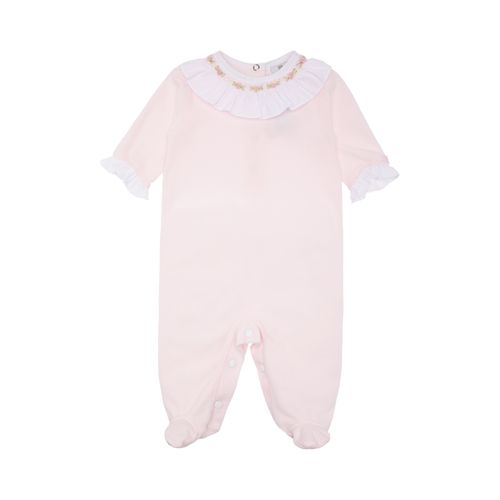 Macacão de Bebê Feminino Longo Plush Ponto Smock na Gola - ROSA