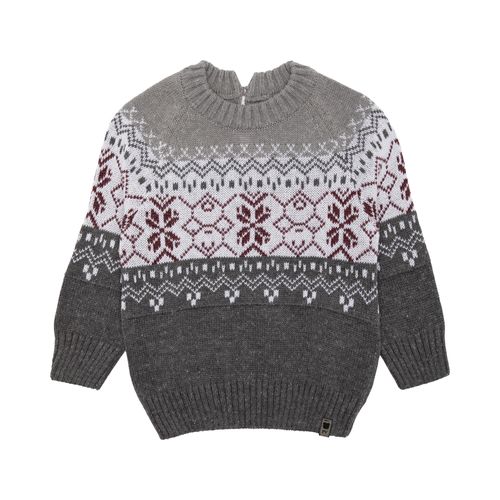 Blusa Tricot de Bebê Masculina Manga Longa Jacquard - CINZA MESCLA