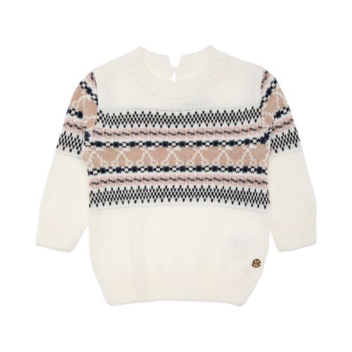 Blusa Tricot de Bebê Feminina Manga Longa Jacquard - OFF WHITE