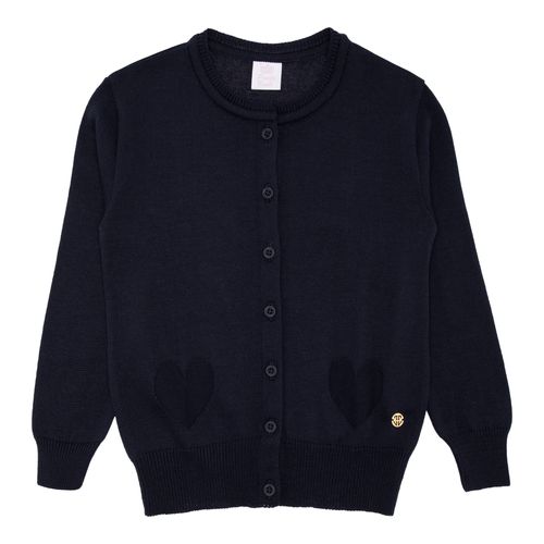 Cardigan Infantil Feminino Tricot  Jacquard Corações - AZUL PROFUNDO