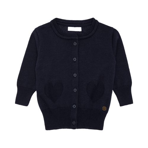 Cardigan de Bebê Feminino Tricot Jacquard Corações - AZUL PROFUNDO