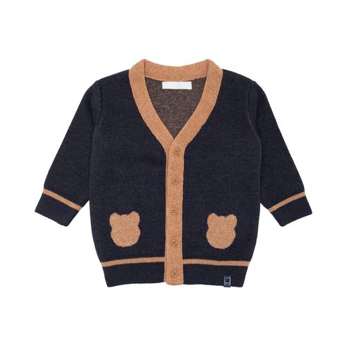 Cardigan de Bebê Masculino Tricot Jacquard Ursinho Bimbi - AZUL PROFUNDO