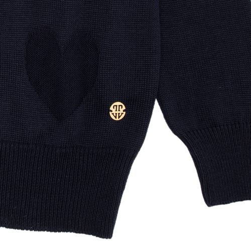 Cardigan Infantil Feminino Tricot  Jacquard Corações - AZUL PROFUNDO